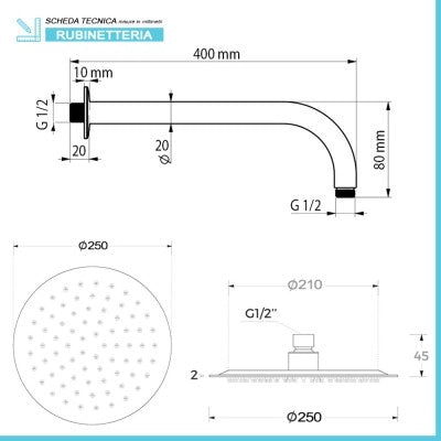 Set doccia da incasso con soffione 25 cm e kit doccia completo Nuego