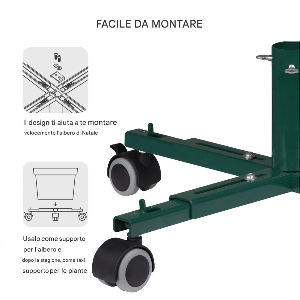 Base Albero di Natale Universale con Ruote Supporto Versatile Regolabile Verde