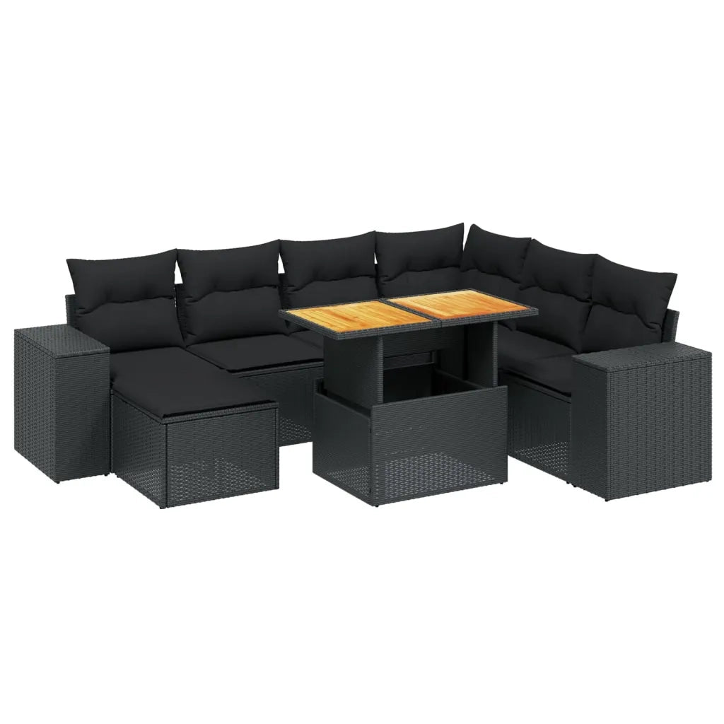 Set Divani da Giardino con Cuscini 8 pz Nero in Polyrattan