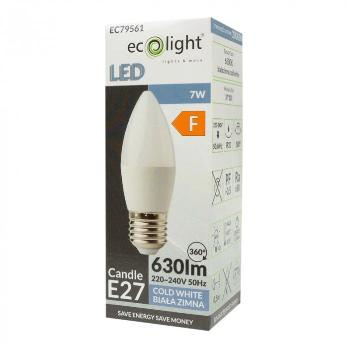 Lampadina LED candela E27 7W 630lm 6500K Ecolight