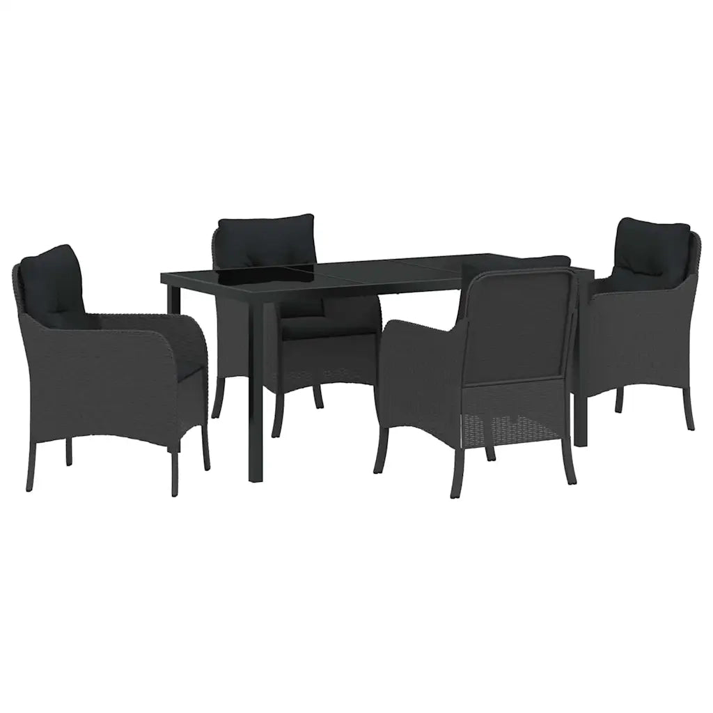 Set da Pranzo per Giardino con cuscino 5 pcs Nero polyrattan