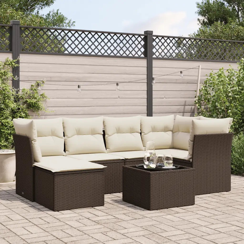 Set Divani da Giardino 7 pz con Cuscini Marrone in Polyrattan 3249802