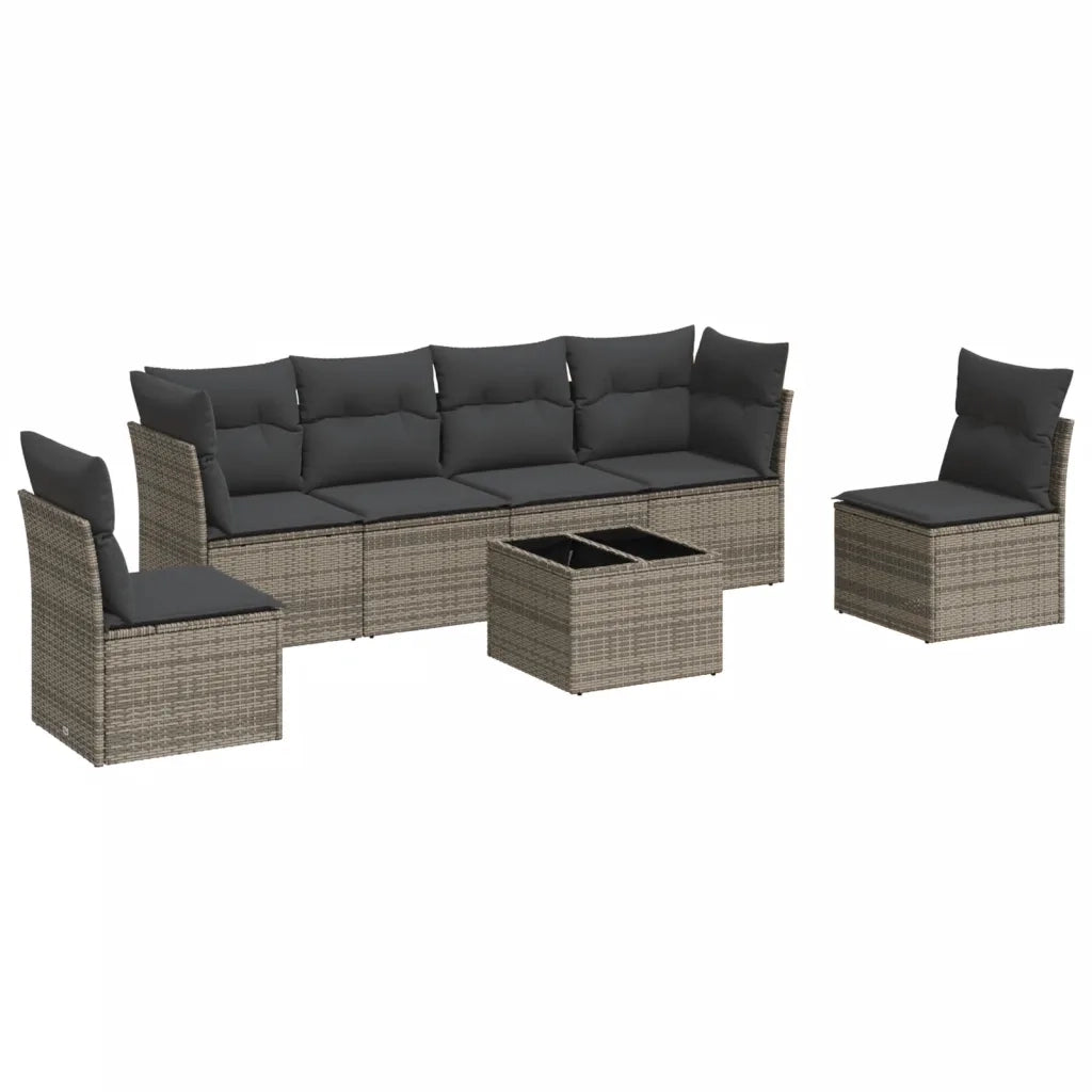 Set Divani da Giardino 7 pz con Cuscini Grigio in Polyrattan
