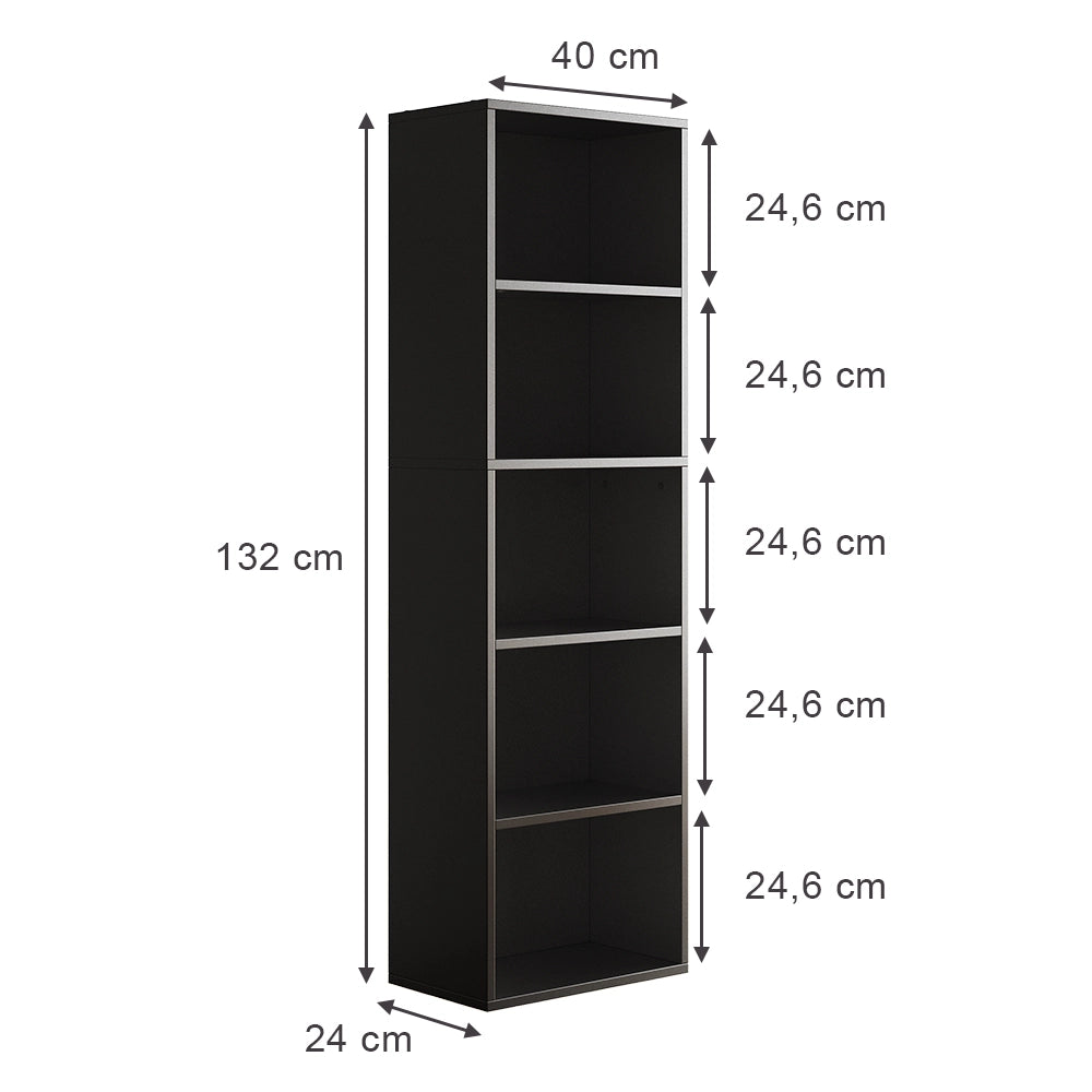 Vicco Libreria Nero 40 x 132 cm con 5 scomparti