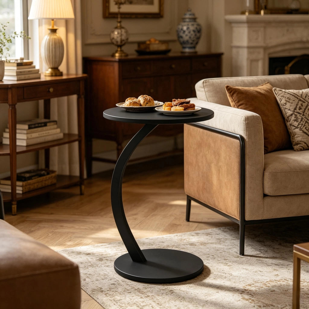 TAVOLINO C-Forma 40 x 64,5 cm Nero MDF e Metallo