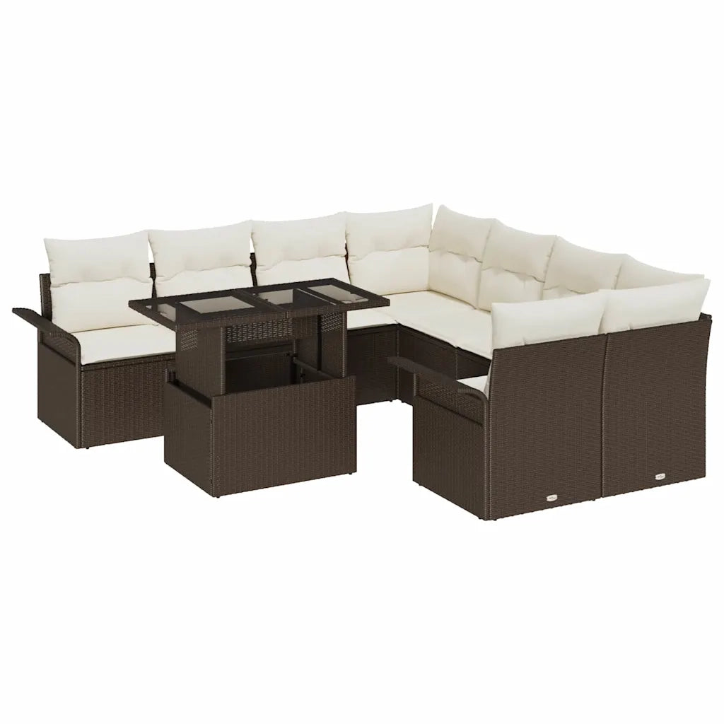 Set Divano da Giardino 9 pcs Marrone Rattan in Polipropilene 3356991