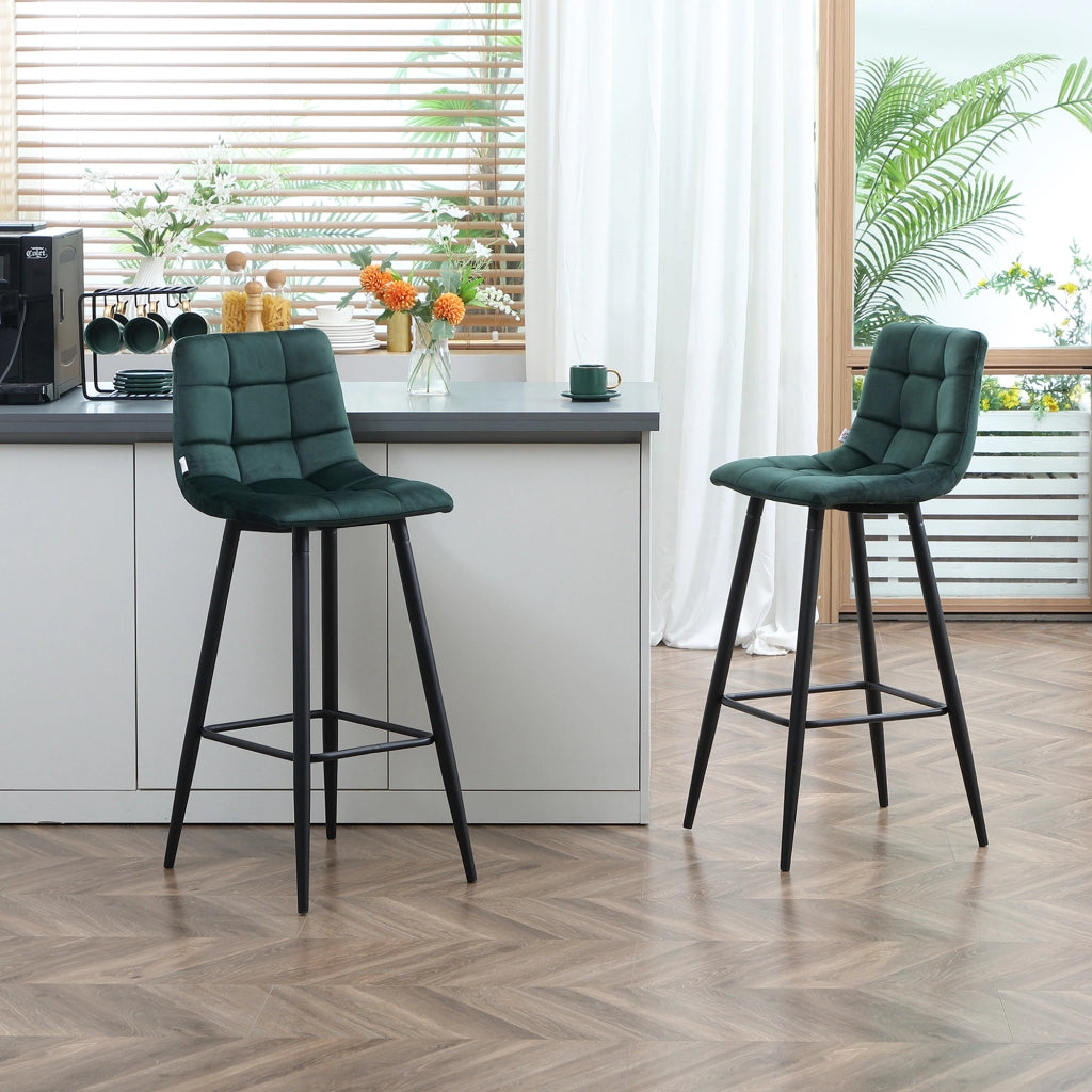 Sgabelli da Bar ¨C Minimal ¨C Verde Velluto 2 Pezzi