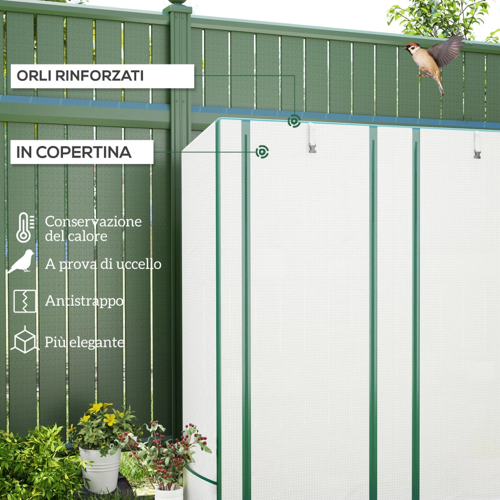 Serra da Giardino con 2 Porte, Scaffale 3 Ripiani e Tasche Laterali ¨C Xylo ¨C Bianco e Verde