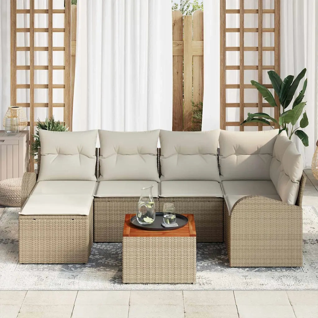 Set Divano da Giardino con cuscino 7 pcs Beige polyrattan