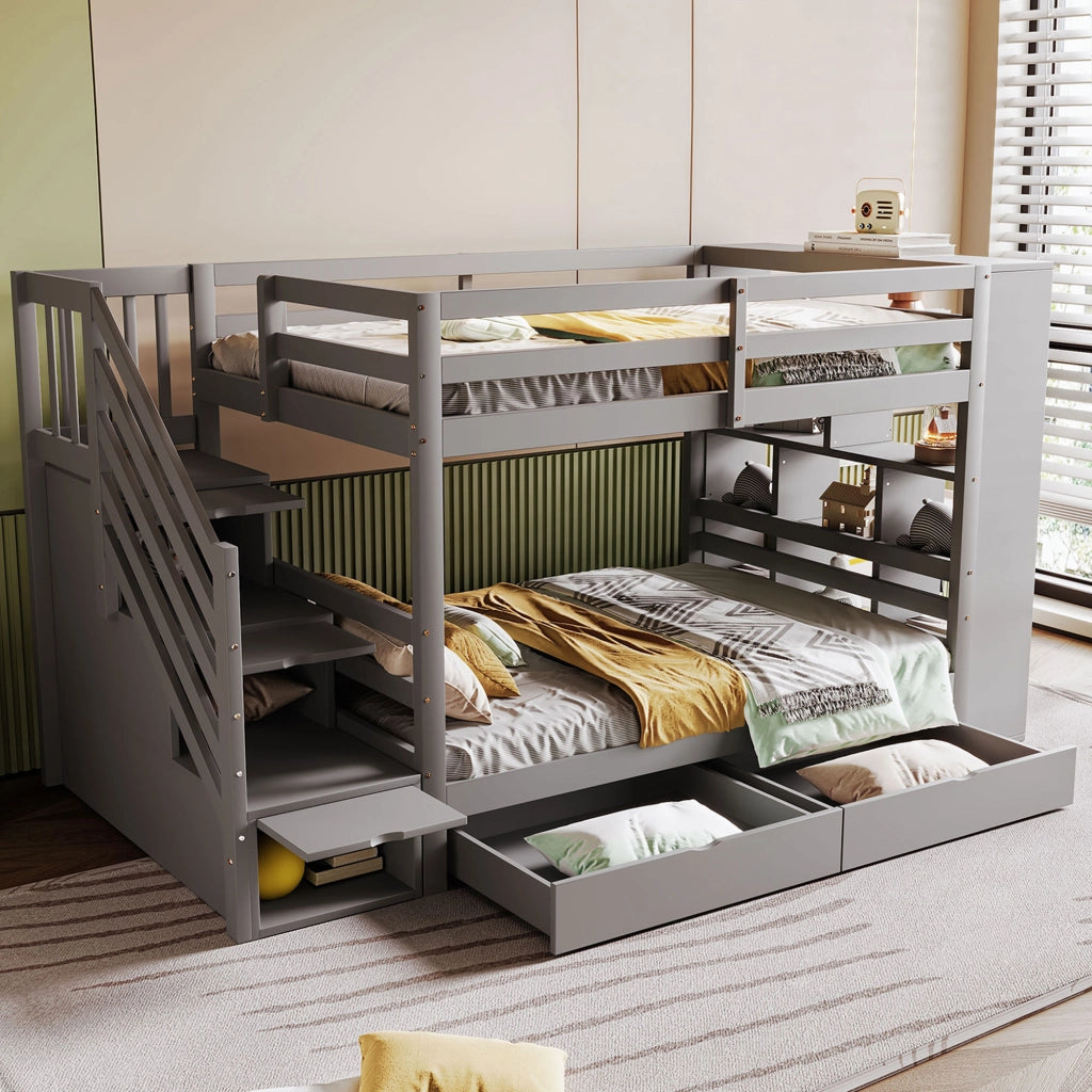 Letto a Castello 90x200 con Cassetti e Doghe ¨C MINIMAL ¨C Pino Grigio