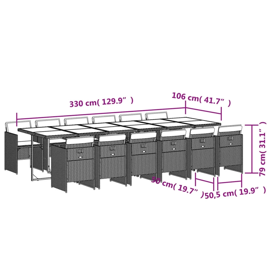 Set da Pranzo da Giardino 13pz con Cuscini Grigio in Polyrattan 3277717