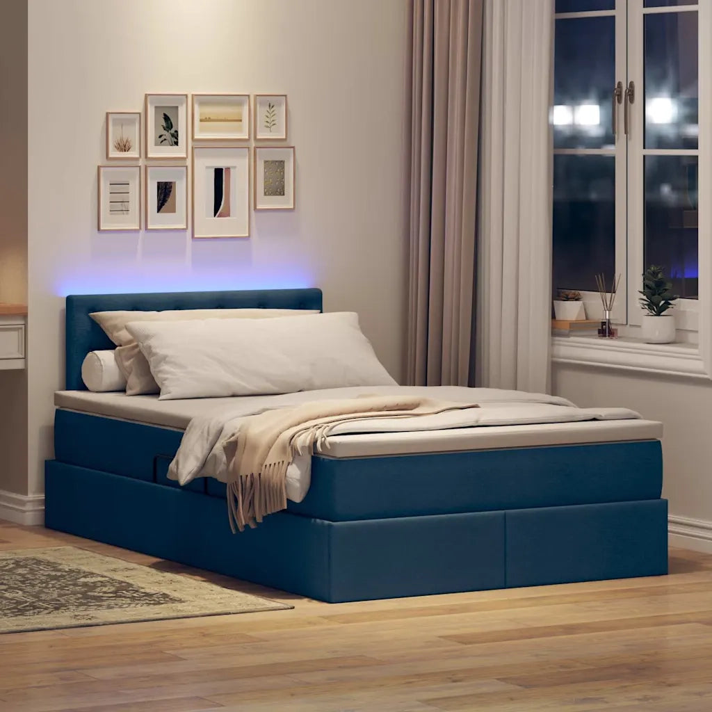 Letto con contenitore e LED con led Blu 120 x 190 cm Tessuto 3371261