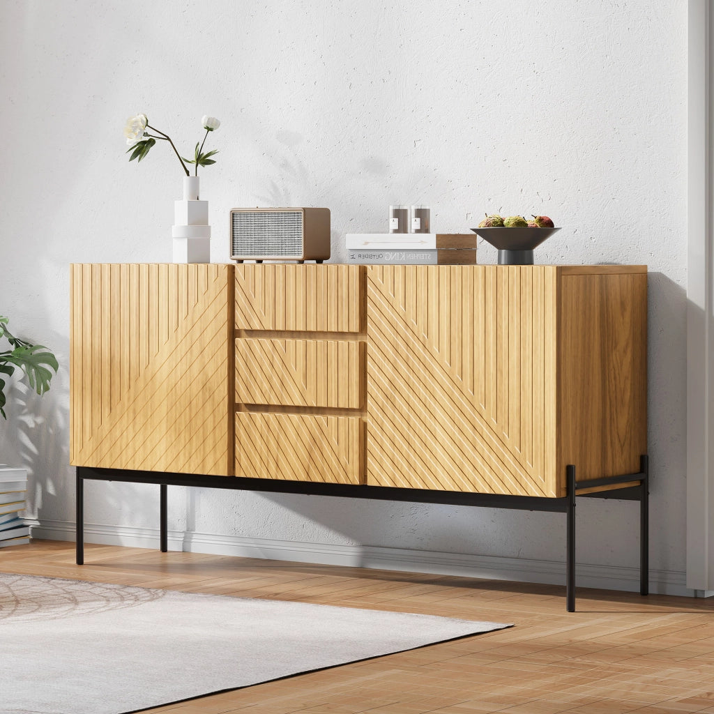 SIDEBOARD design lineare 140x40x75 cm Naturale con ripiani regolabili