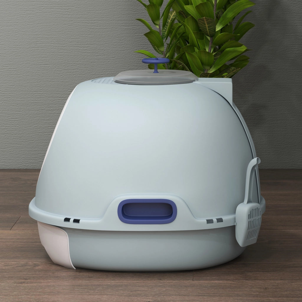 Casetta per gatti con cassetto scorrevole e porta battente ¨C Minimal ¨C Blu 47x55x44 cm