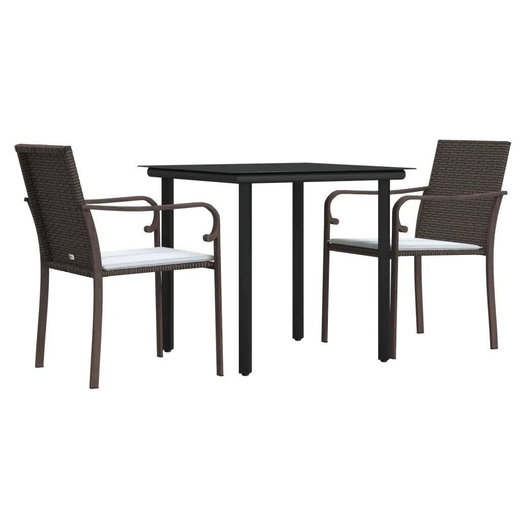 Set Pranzo da Giardino 3pz con Cuscini in Polyrattan e Acciaio 3186953