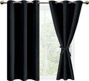 Tende da notte termiche con anelli, pronte da appendere - Set di 2 - Camera da soggiorno e cucina - 117x137 cm - Tende blackout nere