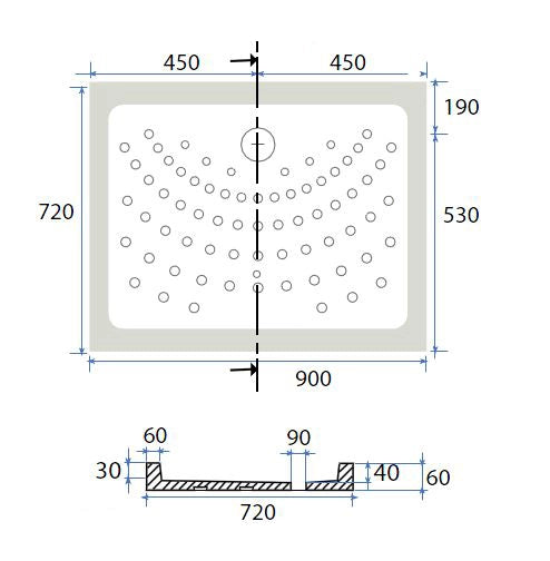 Piatto Doccia 72x90xh.6 cm Rettangolare In Ceramica Dianhydro
