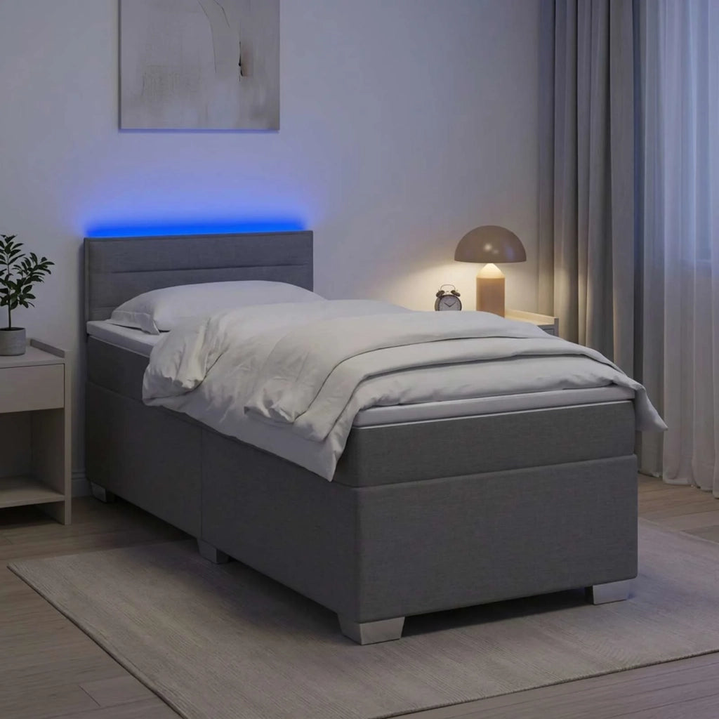Letto con Box Spring, Materasso e LED Grigio Chiaro 80 x 200 cm 3451805