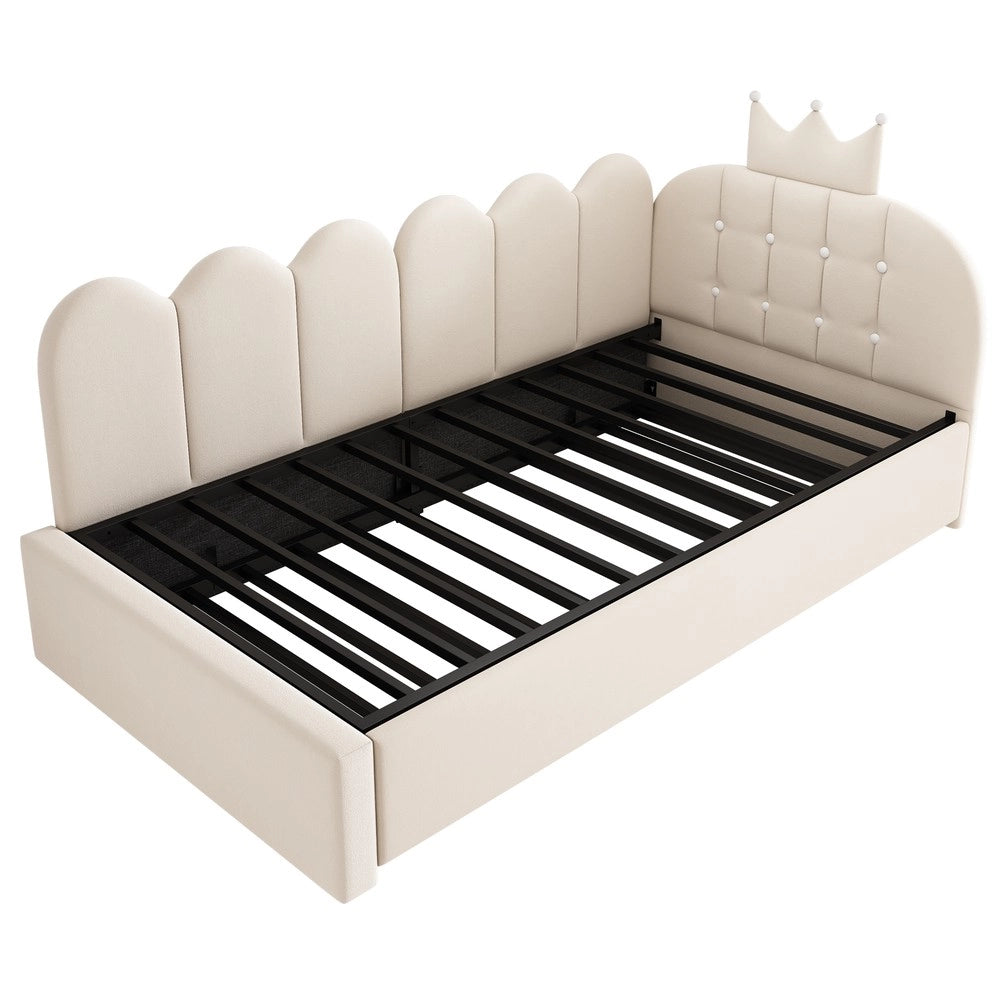 Letto Singolo con Estraibile in Velluto ¨C Xylo ¨C Beige, 90x200 cm