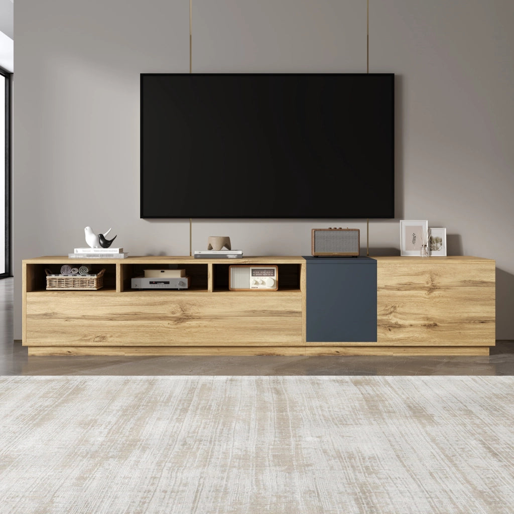 Cassettiera per TV nero-grigia in truciolato lunga 200 cm