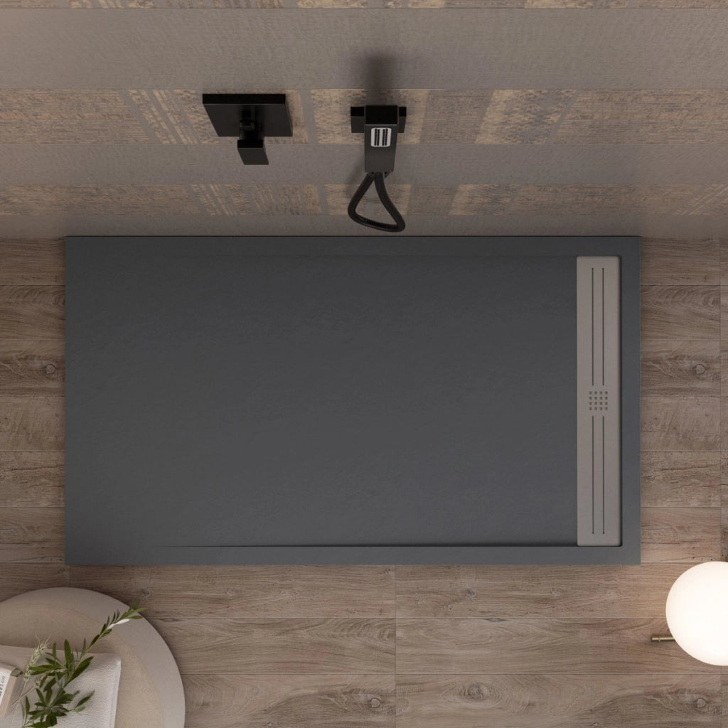 Piatto doccia in marmoresina grigio scuro effetto pietra cemento relax, misura 80x140