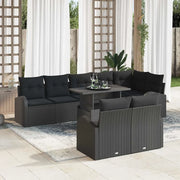 Set Divano da Giardino con archiviazione 9 pcs Nero polyrattan