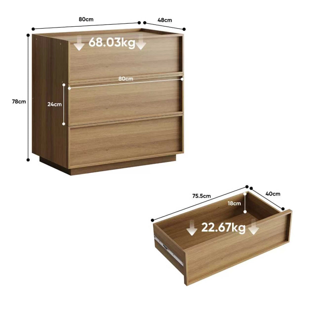CASSETTIERA a 3 cassetti 80x48x78 cm Rovere