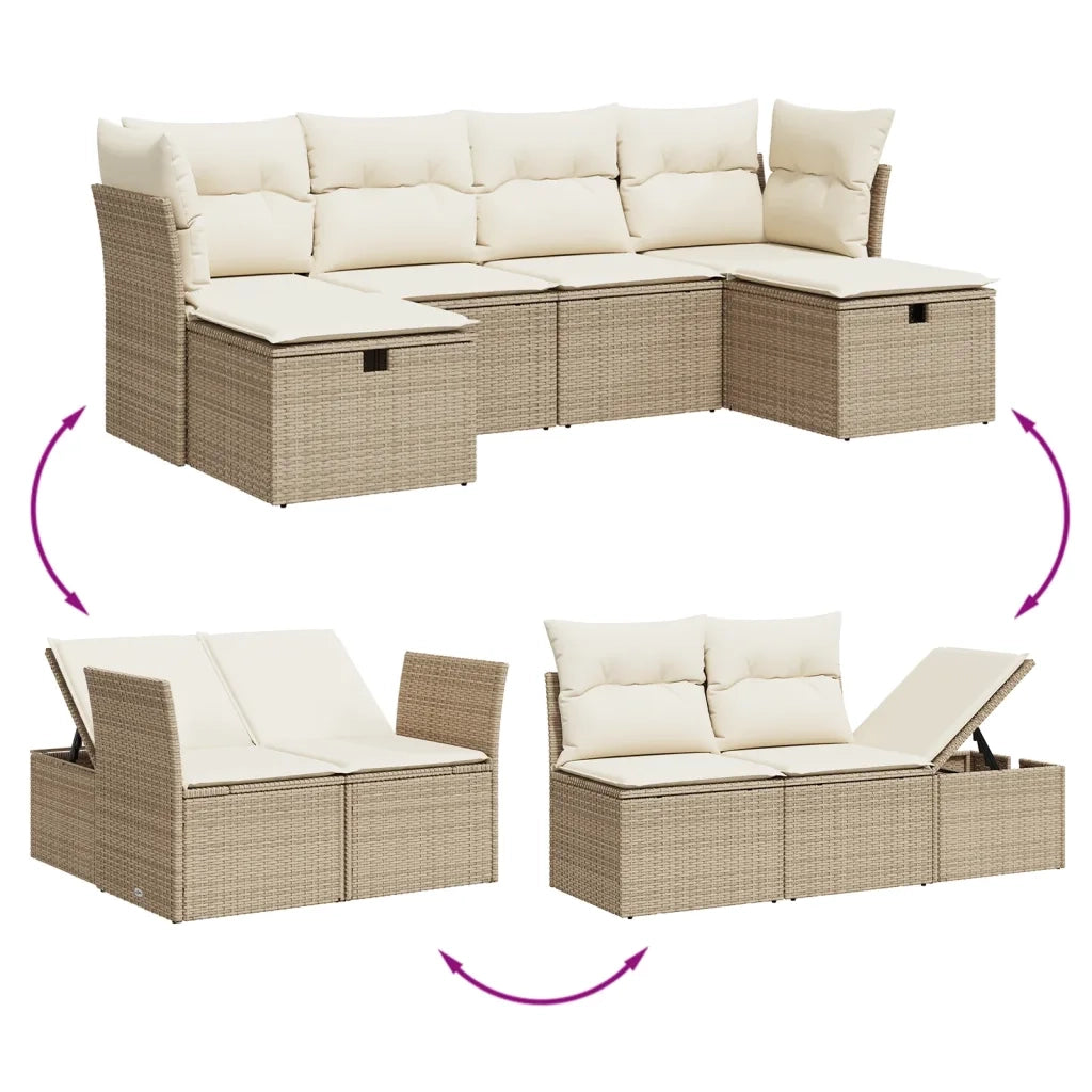Set Divano da Giardino 6 pz con Cuscini Beige in Polyrattan 3263234