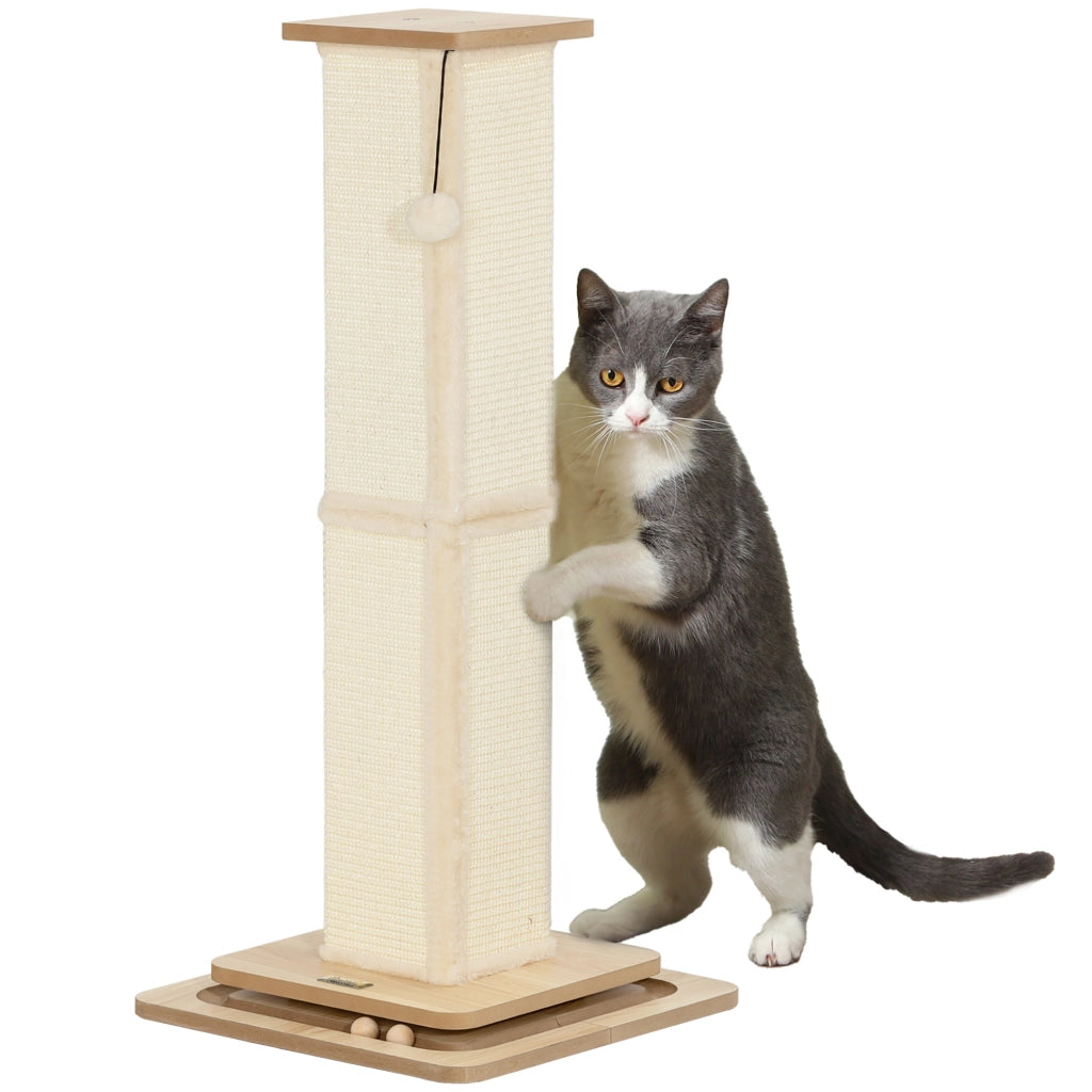 Tiragraffi 3 in 1 con palestra, palla e sisal per gatti ¨C Minimal ¨C Eiche/Creme 39.5x39.5x87 cm