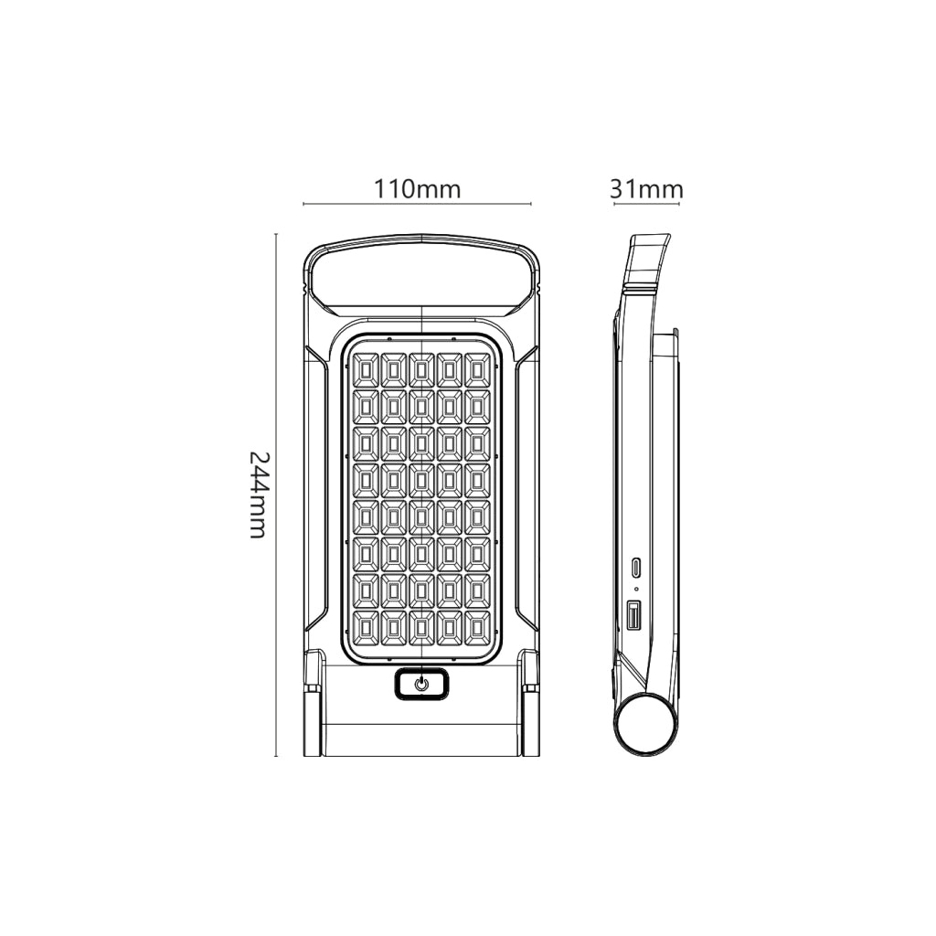 Alcapower Lampada Portatile LED 500lm con Batteria 4500mAh, Ricarica USB-C e Pannello Solare Integrato, 40 SMD 5730, Luce 6500K Dimmerabile