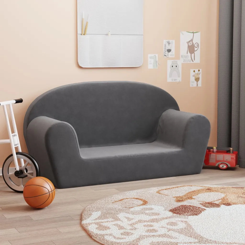 Divano per Bambini a 2 Posti-Sofa-Divanetto Antracite in Morbido Peluche 497667
