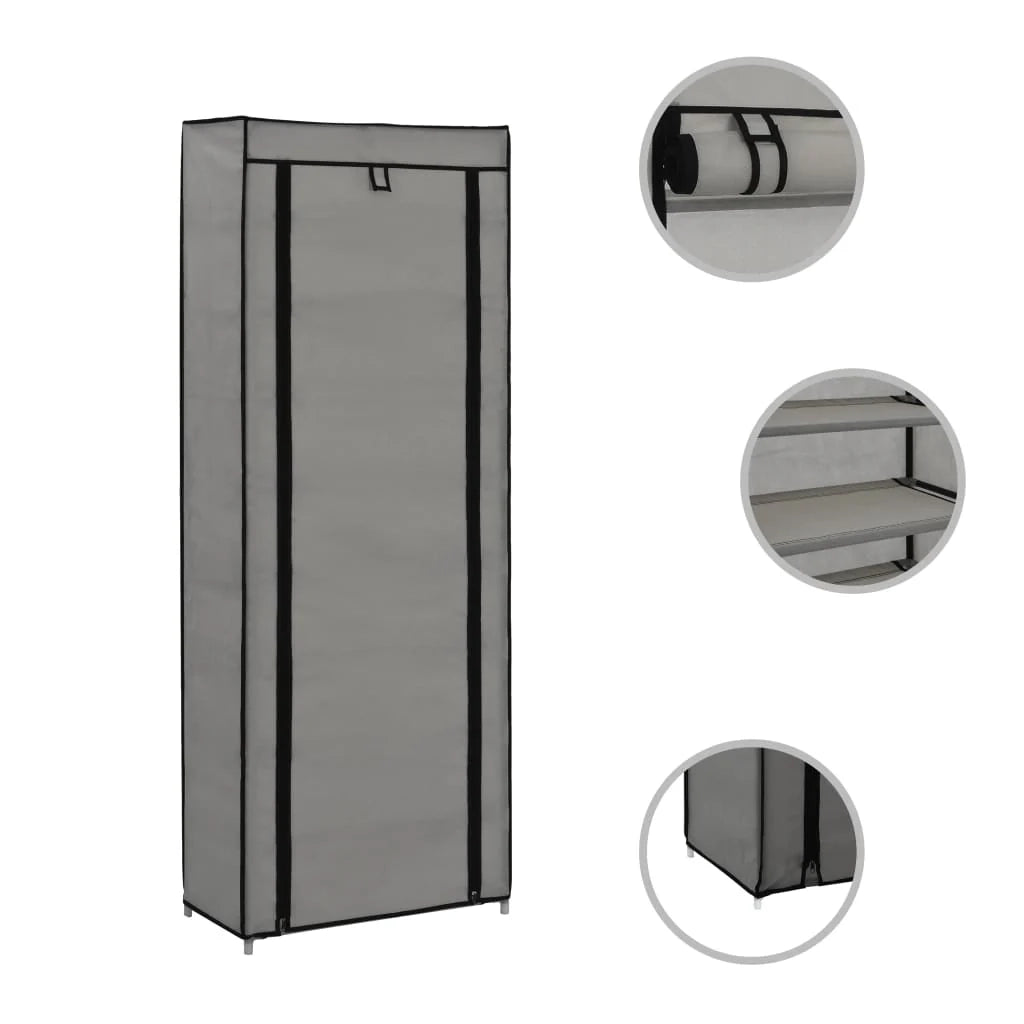 Scarpiera mobile contenitore per scarpe mobile ingresso/corridoio/soggiorno con coperchio 57 x 29 x 162 cm tessuto grigio 02_0021410