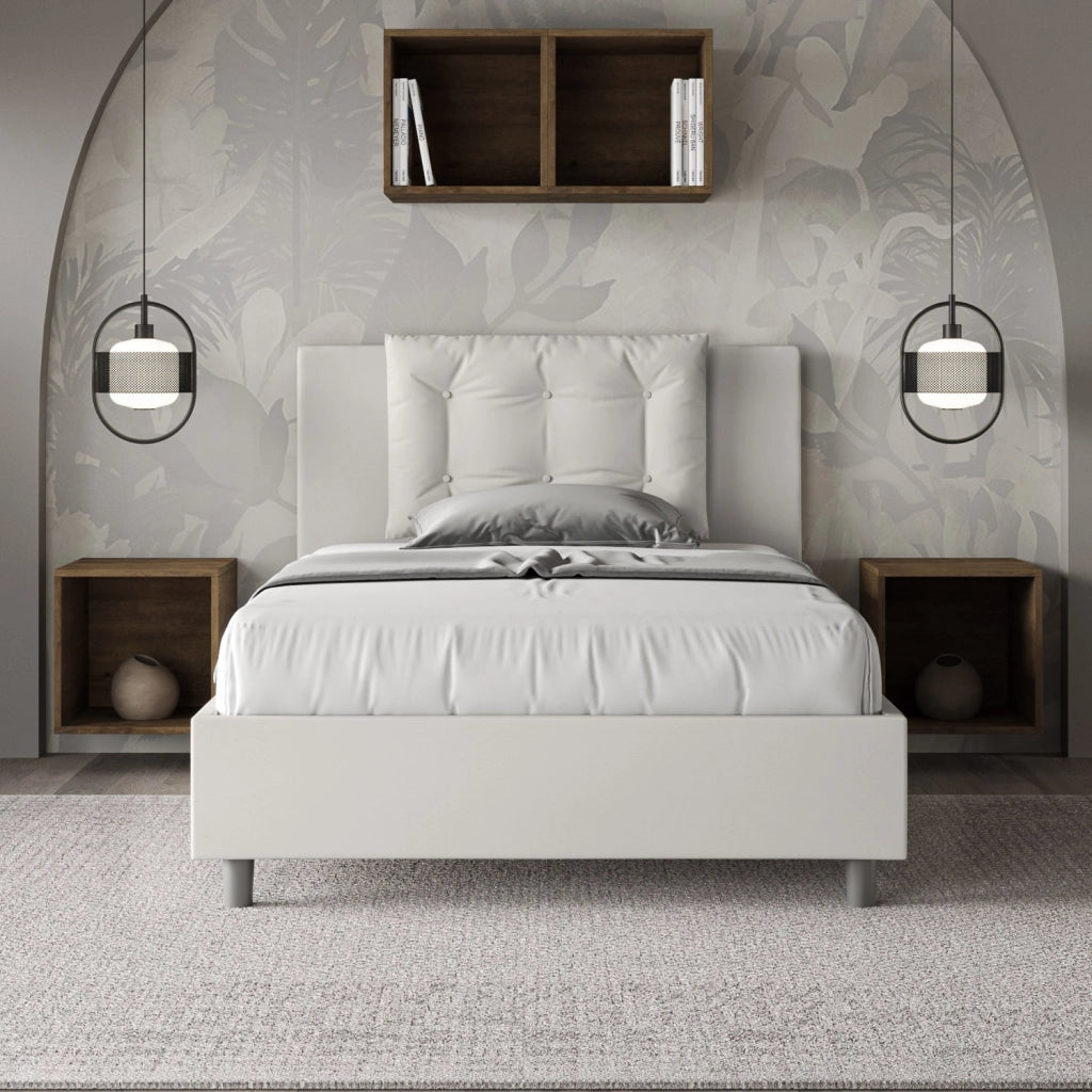 BS COM Letto una piazza e mezza senza rete imbottito 120x210 similpelle bianco
