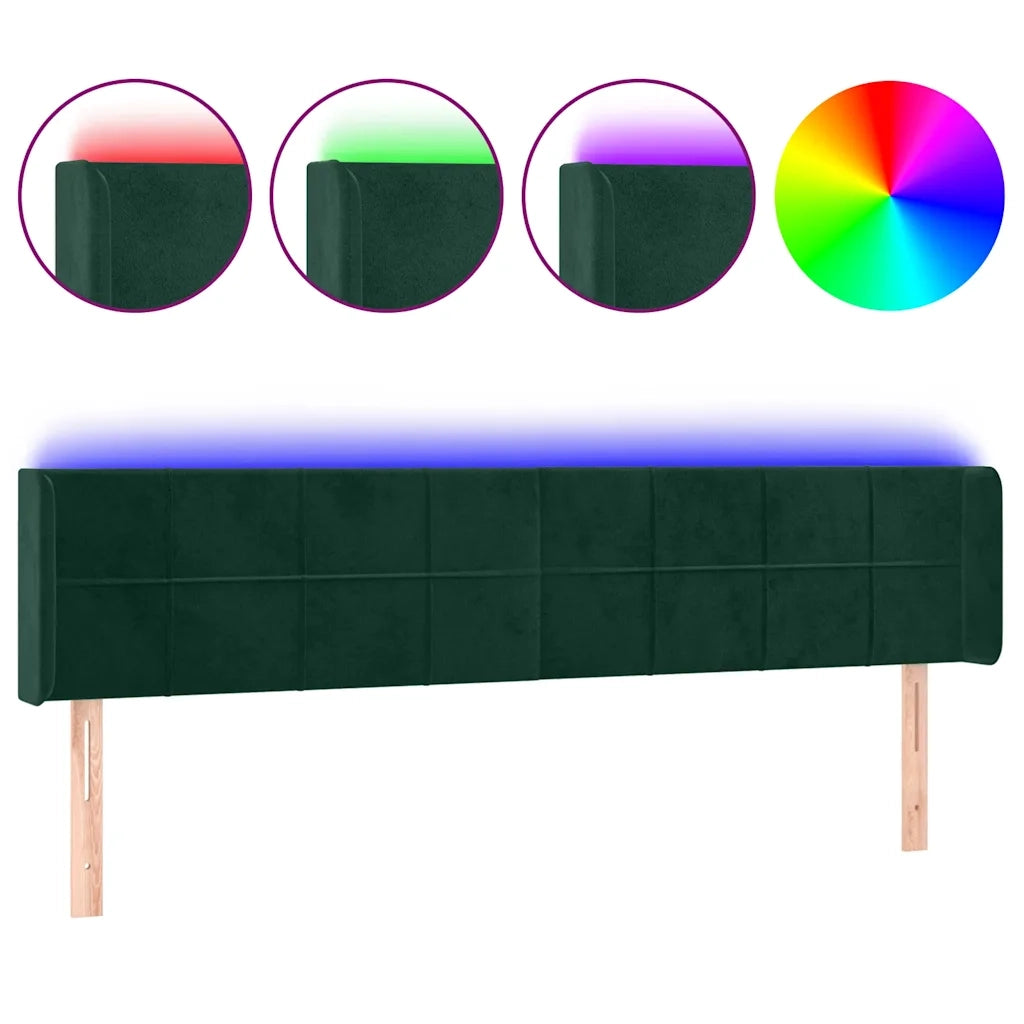 Testiera | Testata a LED Verde Scuro 203x16x78/88 cm in Velluto