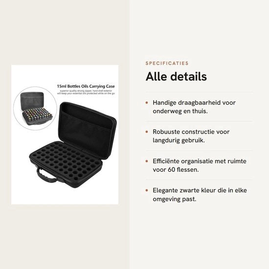 Borsa per Olii Essenziali - Trolley Portatile - 60 Comparti - Flaconi 5/10/15 ml - 31 x 22,5 x 7,7 cm - Sicuro e Organizzato - Borsa di Magazzino