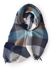 Sciarpa Donna - Sciarpa Invernale a Quadri con Bottoni - 68x200cm - Soffice e Calda - Sciarpa Oversized - Blu - Imitazione Cashmere