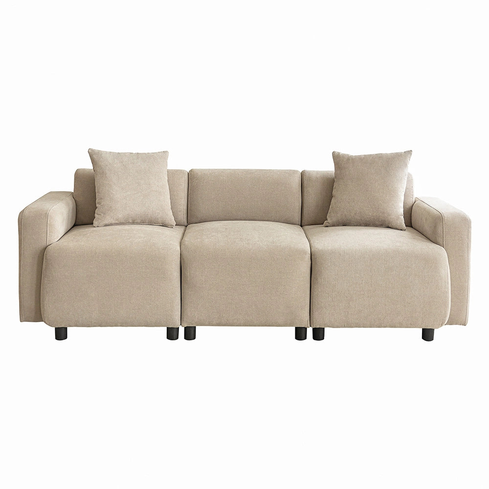 Canap?? 3 posti moderno - Xylo - Beige con cuscini decorativi imbottiti