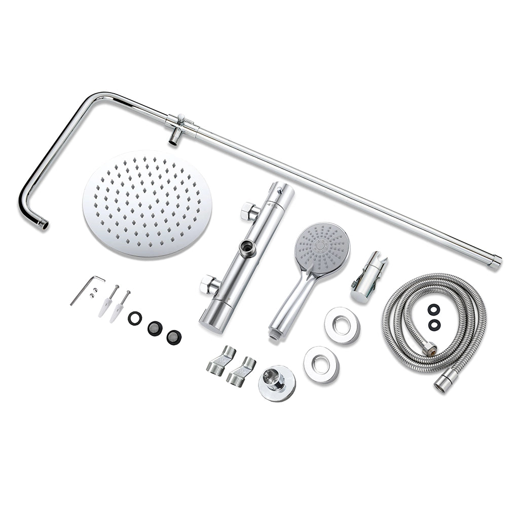 AICA Colonna doccia con miscelatore termostatico, rubinetto doccia cilindro 28x4cm, soffione doccia rotondo 20x20cm in acciaio inox cromato