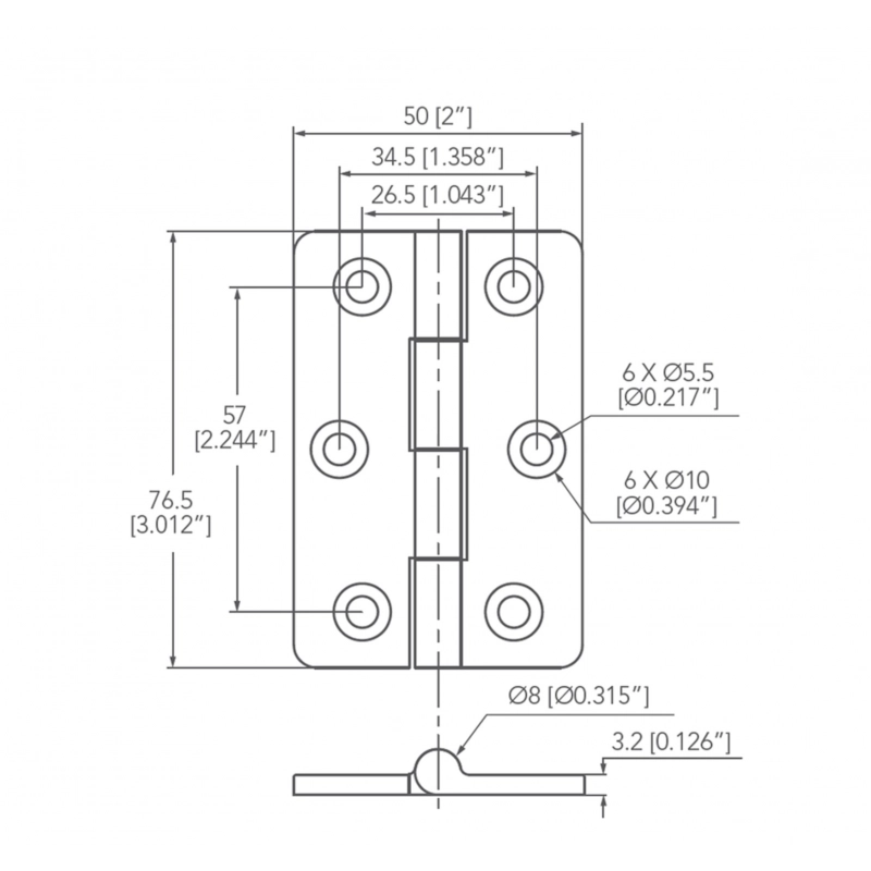 CERNIERA INOX MM 50x76,5 STAINLESS STEEL HINGE 50x76,5 MM