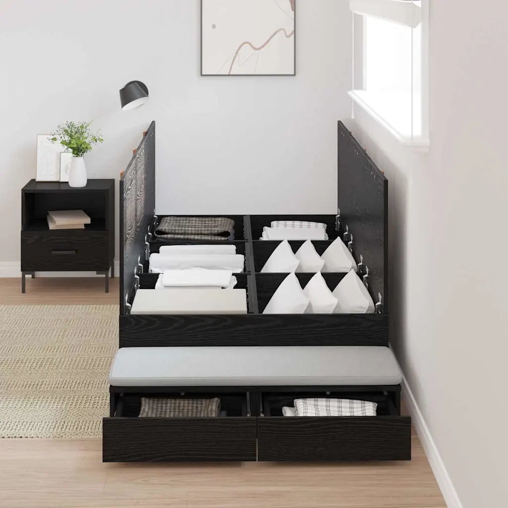 Struttura letto con contenitore con cassetto Rovere Nero 90 cm 3335606