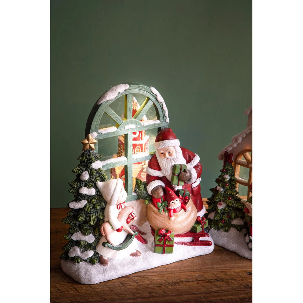 Decorazione di Babbo Natale con Bimba e Daino Luminosa a Led 27 cm