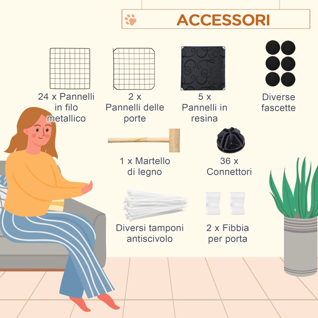 Recinto per Conigli Modulabile ¨C Minimal ¨C Acciaio, Nero, 105x105x70cm