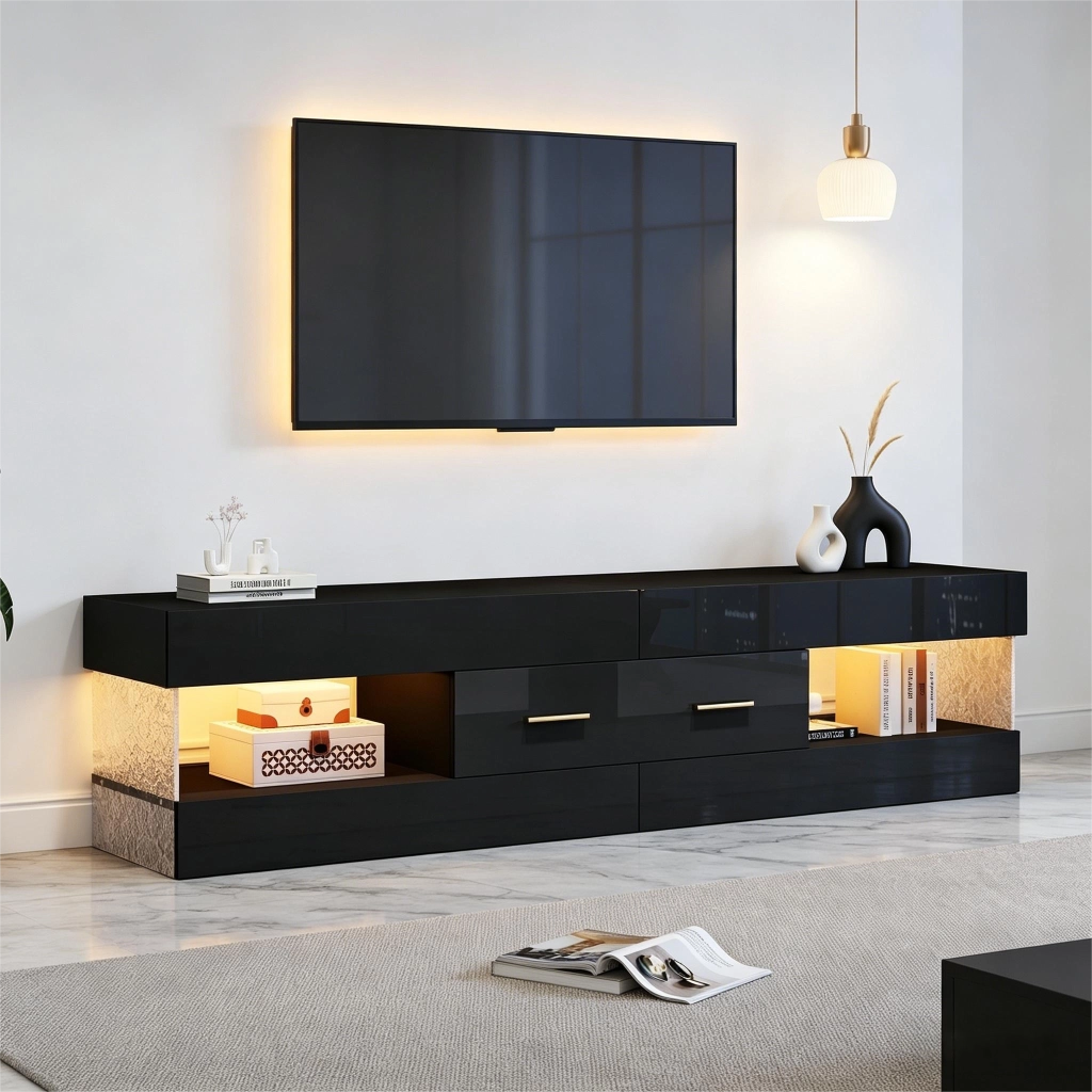Cassettiera TV nera in truciolato lunghezza 152 cm