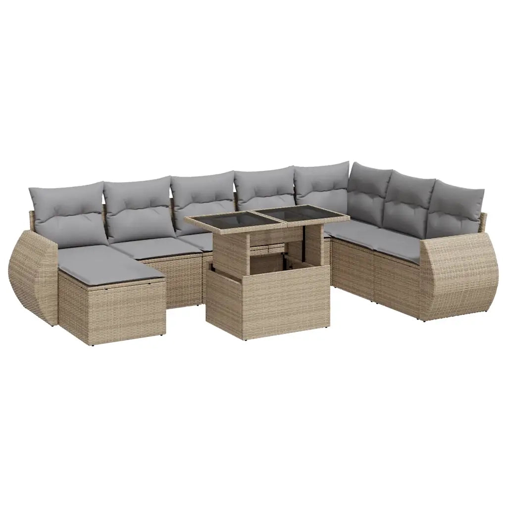 Set Divano da Giardino 9 pz con Cuscini Beige in Polyrattan 3326690