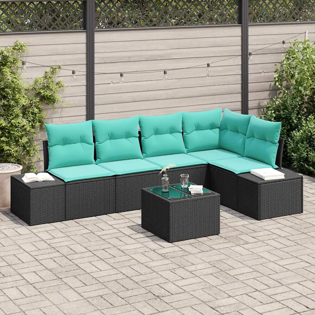 Set Divano da Giardino Nero e Turchese polyrattan 3355745