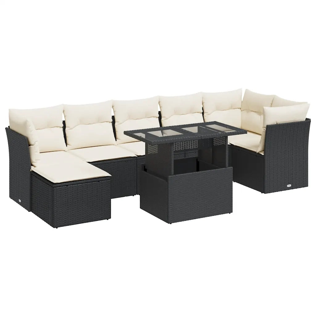 Set Divani da Giardino con Cuscini 8 pz Nero in Polyrattan 3326197
