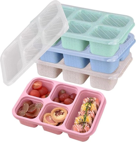4 contenitori snack riutilizzabili - 5 compartimenti - per scuola, lavoro, viaggi.