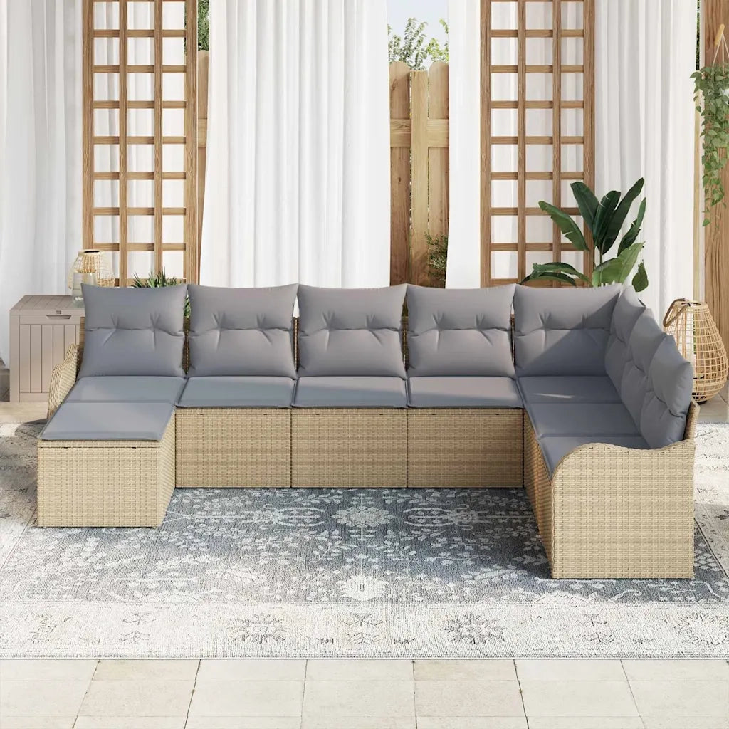 Set Divano da Giardino 8 pcs beige e grigio chiaro Poly Rattan