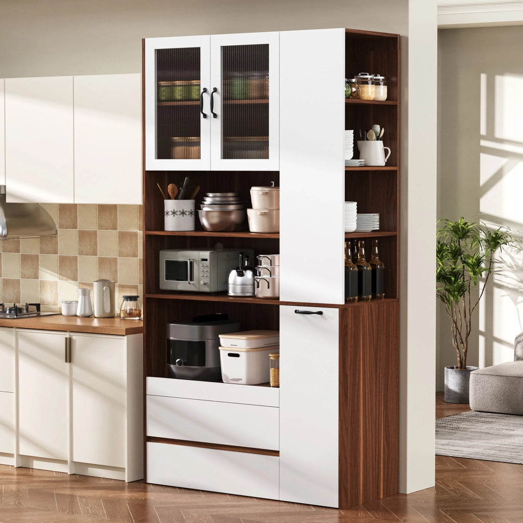 Credenza con Ripiani Regolabili e Cassetti ¨C Xylo ¨C Bianco e Noce