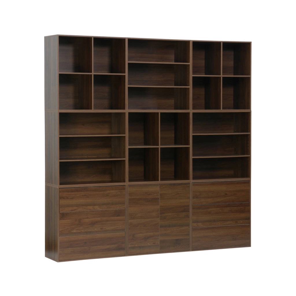 Libreria modulare decorativa in legno con 9 elementi, noce